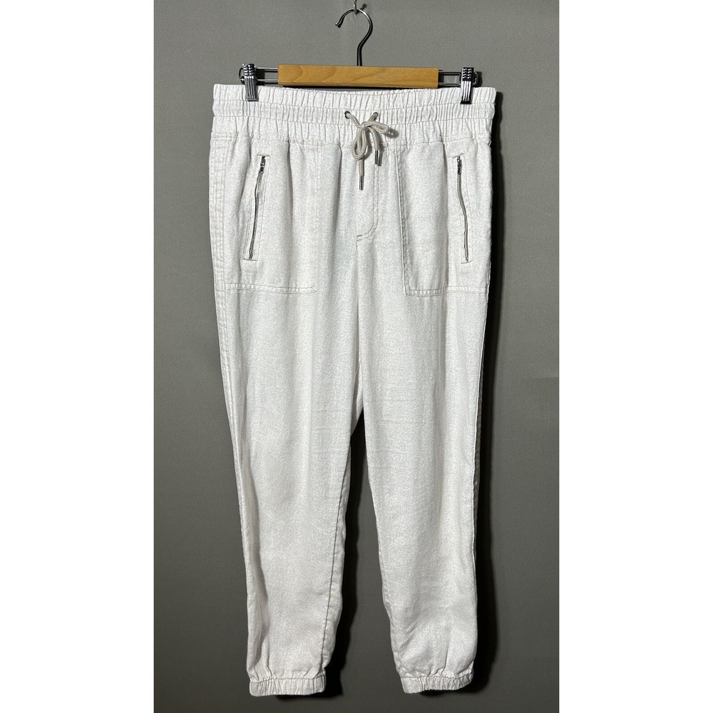 ATHLETA CABO LINEN JOGGER 8 Micro Cheetah Print Grey Drawstring Zipper Pocket